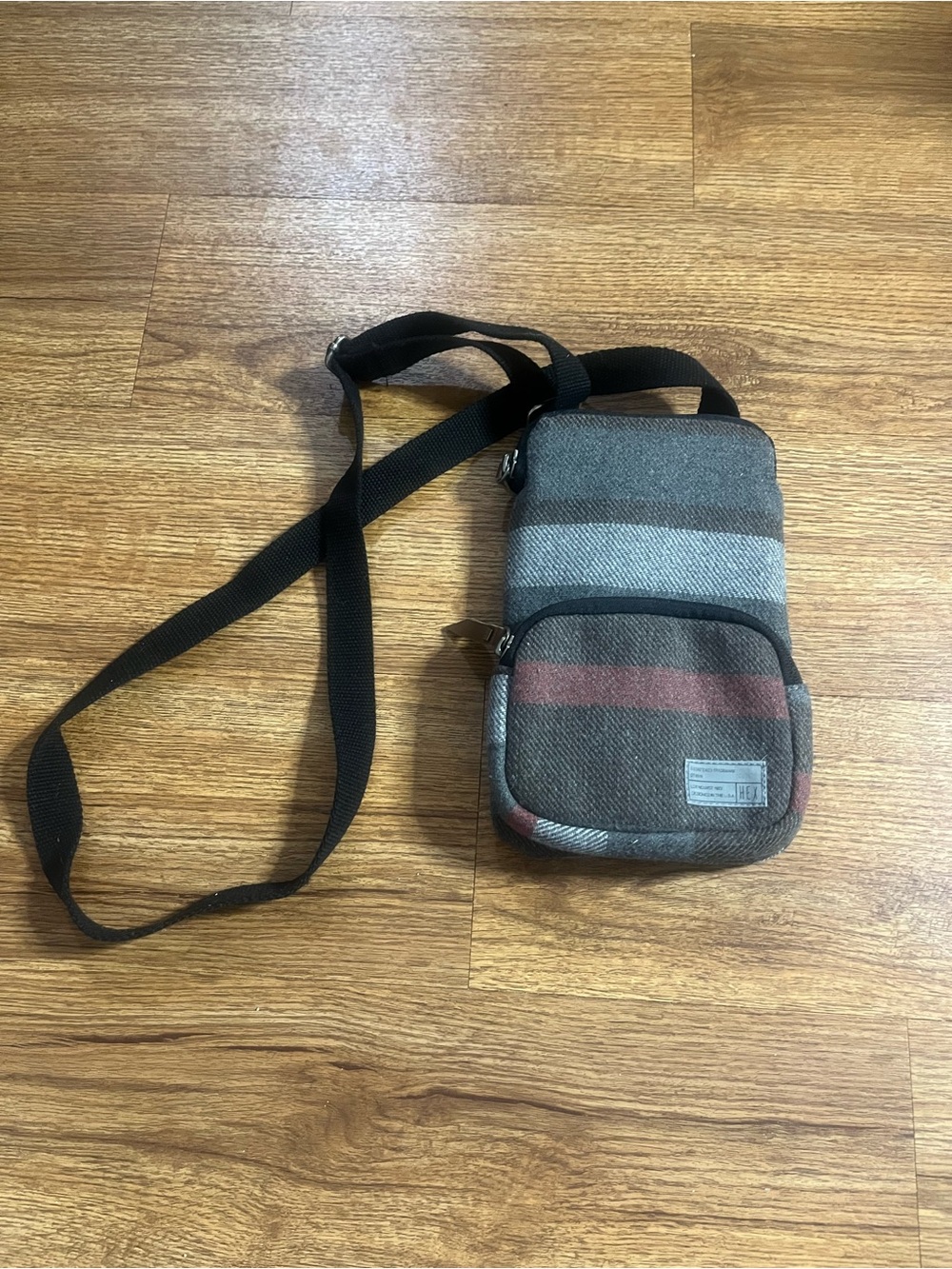 HEX Striped Small Crossbody Sling Bag for Men - Brown/Gray/Red